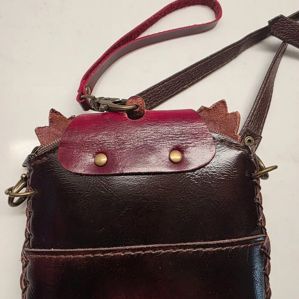 Genuine Leather  Colorful Owl Cross-body Wallet/Purse